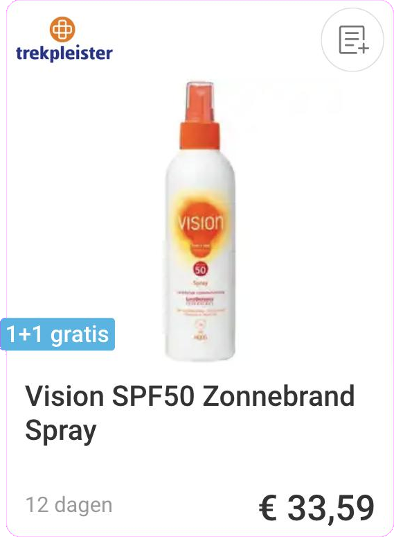 Vision SPF50 zonnebrand spray aanbieding bij Trekpleister
