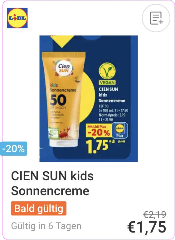 Cien Sun kids Sonnencreme Angebot bei Lidl