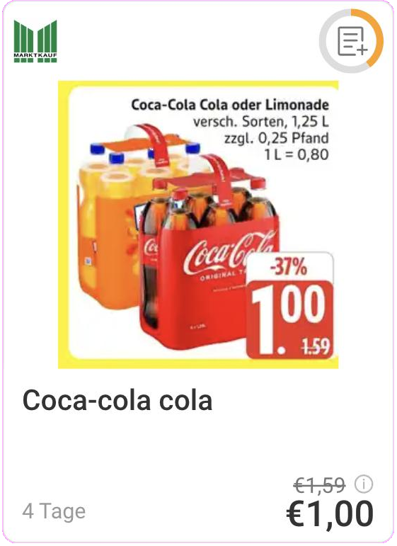 Coca-Cola Angebot bei Marktkauf