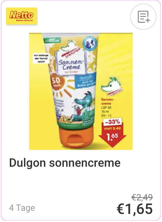 Dulgon Sonnencreme Angebot bei Netto Marken-Discount
