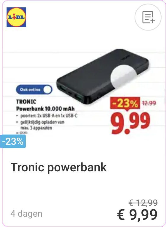 Tronic powerbank promotie bij Lidl