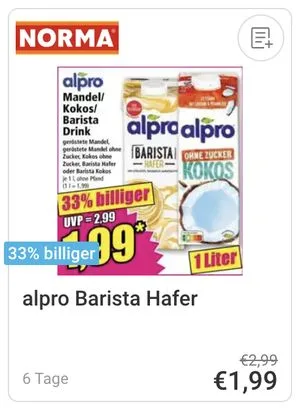 alpro Barista Hafer Angebot bei Norma