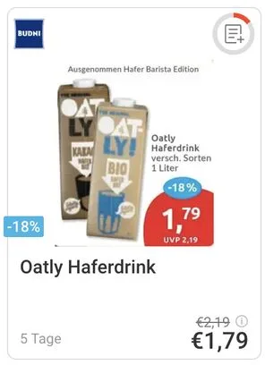 Oatly Haferdrink Angebot bei Budni