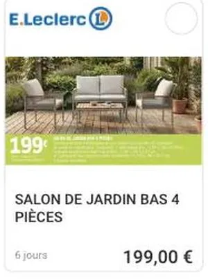 Salon de jardin bas 4 pièces en promo chez E.Leclerc