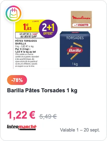 Offre Barilla pâtes torsades chez Intermarché