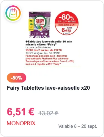 Offre Fairy tablettes lave-vaisselle chez Monoprix