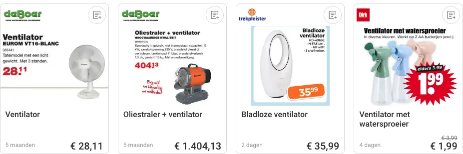 Actuele ventilator aanbiedingen op Folderz.nl