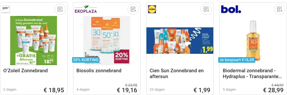 Actuele zonnebrand aanbiedingen op Folderz.nl