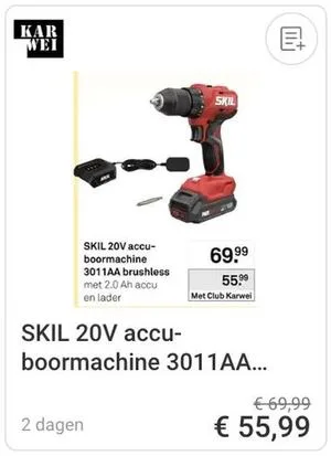 SKIL 20V accu-boormachine aanbieding bij Karwei