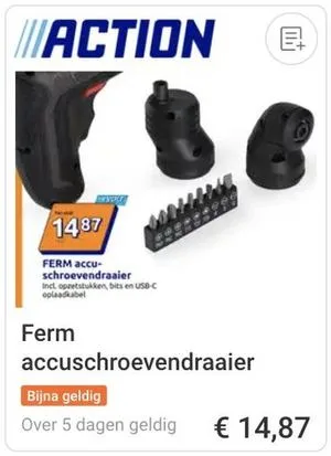 Ferm accuschroevendraaier aanbieding bij Action