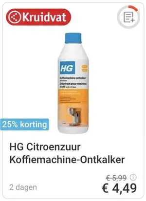 HG citroenzuur koffiemachine-ontkalker aanbieding bij Kruidvat
