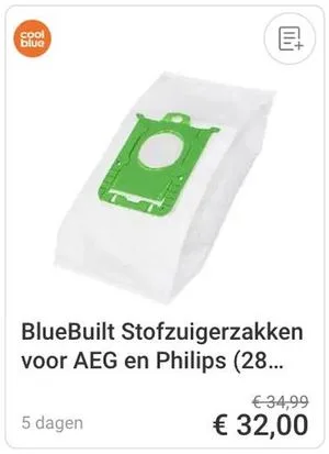 BlueBuilt stofzuigerzakken voor AEG en Philips aanbieding bij Coolblue