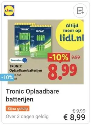 Tronic oplaadbare batterijen aanbieding bij Lidl