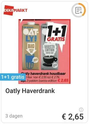 Oatly haverdrank aanbieding bij DekaMarkt