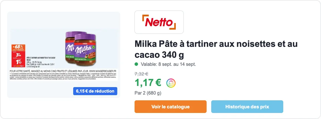 Milka pâte à tartiner en promotion chez Netto
