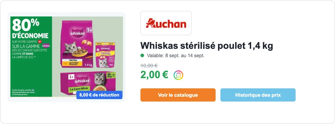 Whiskas stérilisé poulet en promotion chez Auchan