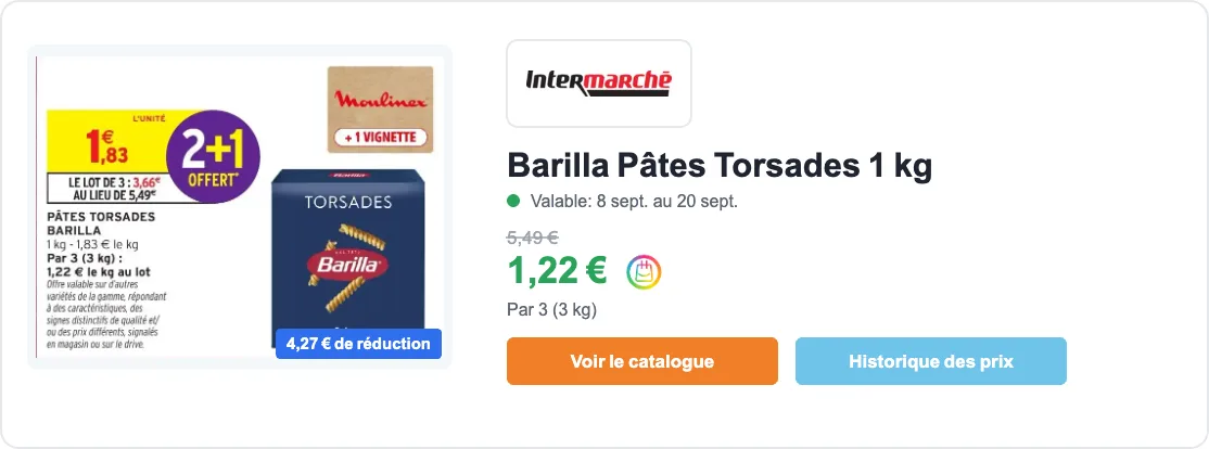 Barilla Pâtes Torsades en promotion chez Intermarché