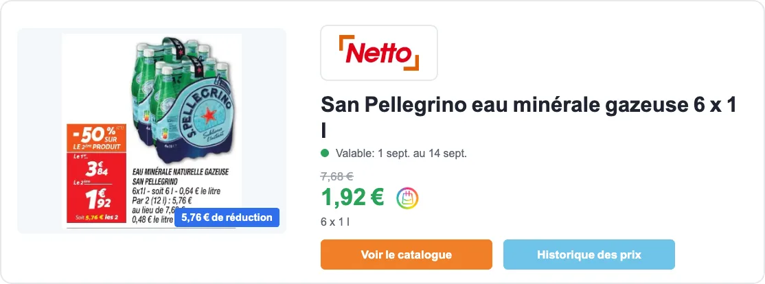 San Pellegrino eau gazeuse en promotion chez Netto
