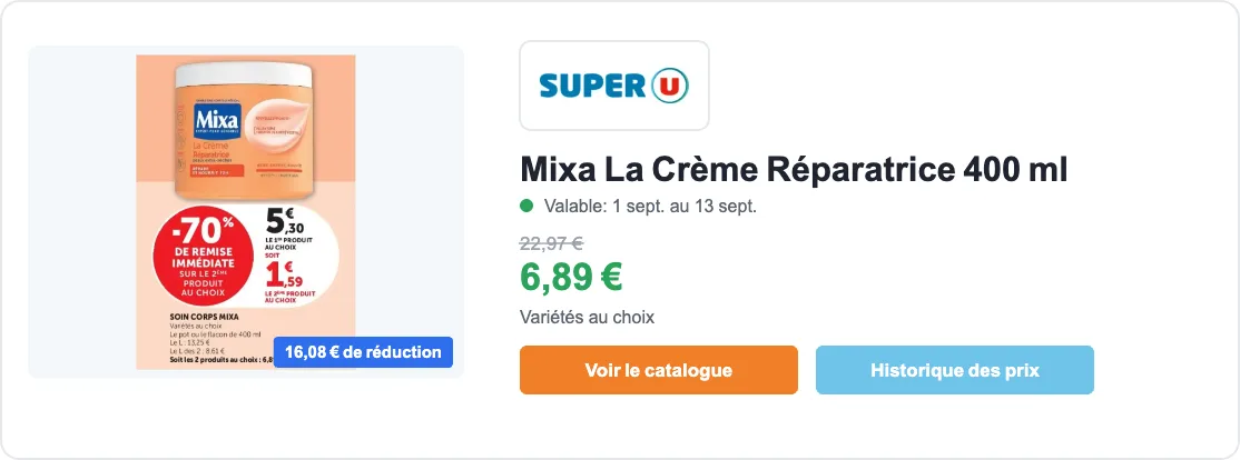 Mixa La Crème Réparatrice en promotion chez Super U