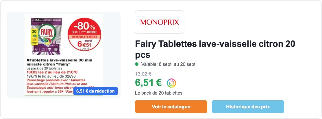 Fairy tablettes lave-vaisselle en promotion chez Monoprix