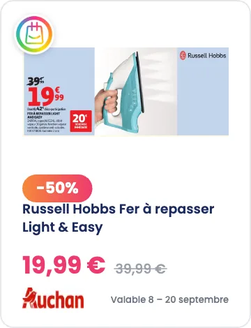 Russell Hobbs fer à repasser à -50% chez Auchan