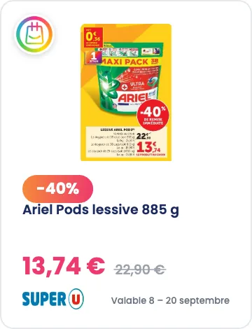 Ariel Pods 885 g à -40% chez Super U