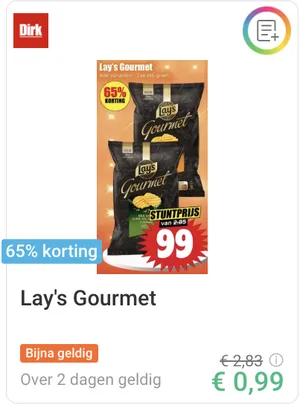 Lay’s Gourmet 145 gram bij Dirk voor 0,99 euro