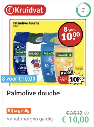 Palmolive douche 8 voor 10 euro bij Kruidvat