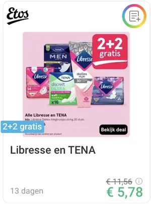 Libresse en TENA 2+2 gratis bij Etos