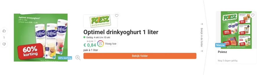 Optimel drinkyoghurt 1 liter aanbieding bij Poiesz voor 0,84 euro