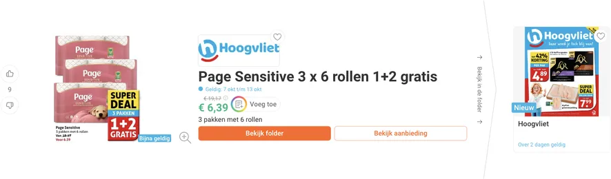 Page Sensitive 3 x 6 rollen 1+2 gratis aanbieding bij Hoogvliet