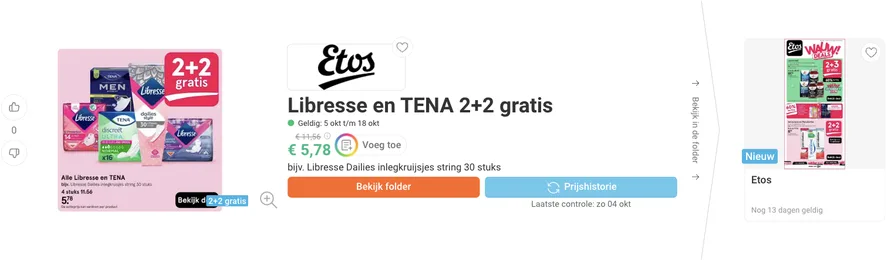 Libresse en TENA 2+2 gratis aanbieding bij Etos