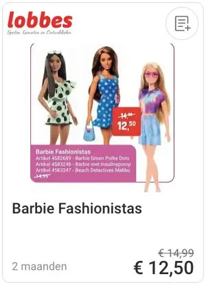 Barbie Fashionistas aanbieding bij Lobbes
