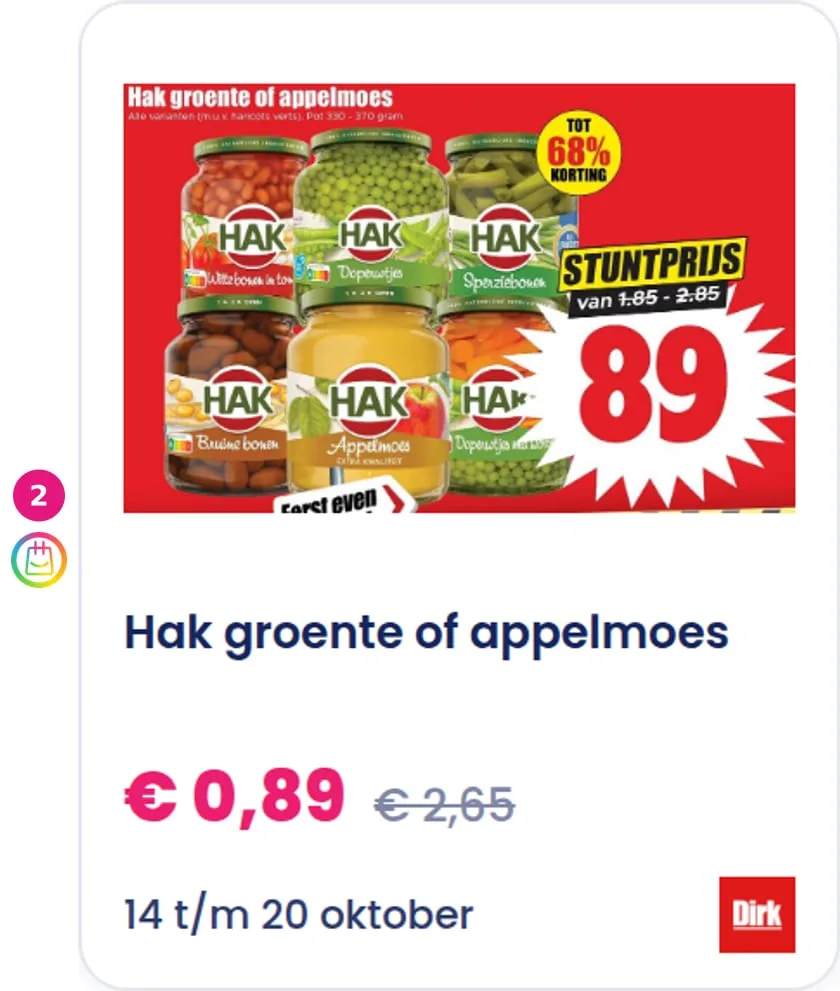 2. Hak groente of appelmoes aanbieding bij Dirk