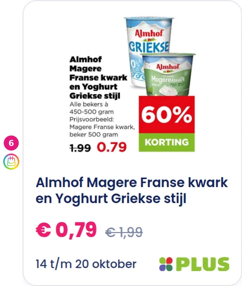 6. Almhof Magere Franse kwark en Yoghurt Griekse stijl aanbieding bij PLUS