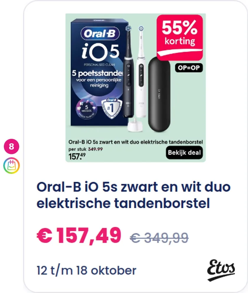 8. Oral-B iO 5s zwart en wit duo elektrische tandenborstel aanbieding bij Etos