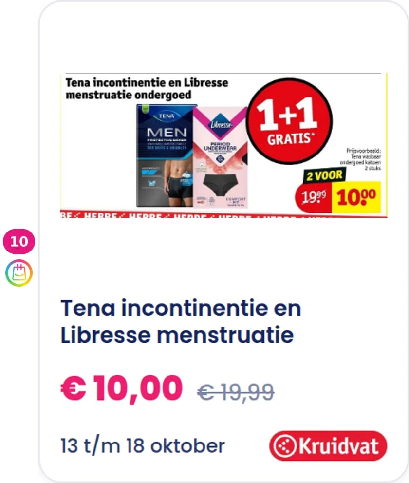 10. Tena incontinentie en Libresse menstruatie ondergoed aanbieding bij Kruidvat