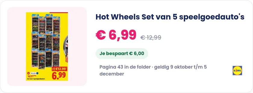 Hot Wheels Set van 5 speelgoedauto's bij Lidl, geldig 9 oktober t/m 5 december