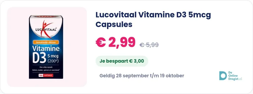 Lucovitaal Vitamine D3 5mcg Capsules bij De Online Drogist, geldig 28 september t/m 19 oktober