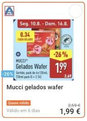 Gelados Mucci wafer em promoção no ALDI