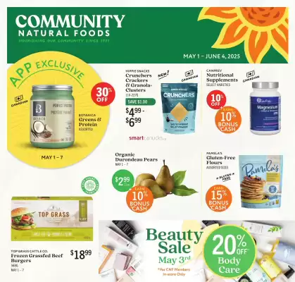 Community Natural Foods flyer (valid until 14-05)