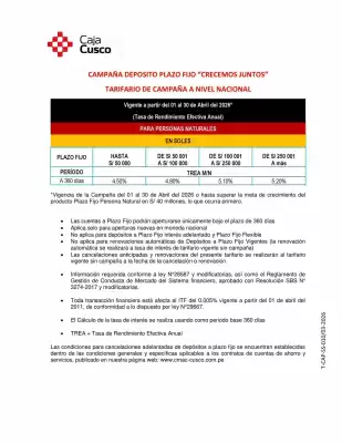 Caja Municipal Cusco (válido hasta 30-04)