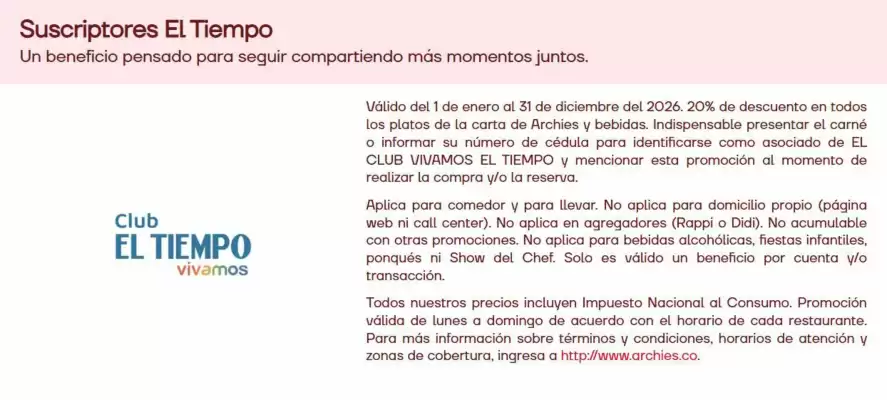 Archie's Pizza (válido hasta 31-12)