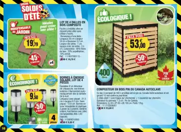 Catalogue Outiror page 10: Composteur en bois pin du canada autoclave €53,00, Bornes a energie solaire lot de 4 pieces €9,50
