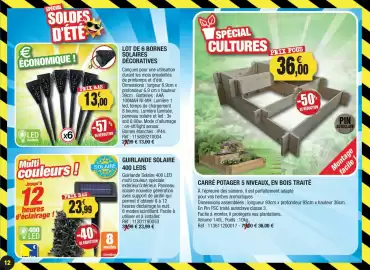 Catalogue Outiror page 12: Lot de 6 bornes solaires decoratives €13,00, CARRÉ POTAGER 5 NIVEAUX, EN BOIS TRAITÉ €36,00