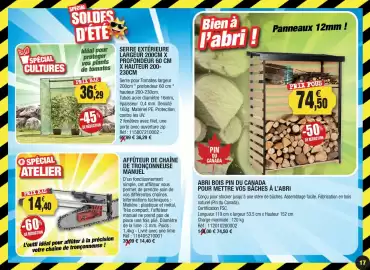 Catalogue Outiror page 17: SPÉCIAL ATELIER €14,40, ABRI BOIS PIN DU CANADA €74,50
