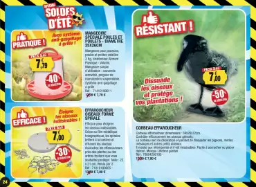 Catalogue Outiror page 24: Lifetime garden CORBEAU EFFAROUCHEUR €7,00, MANGEPOIRE SPÉCIALE POULES ET POULETS €7,79