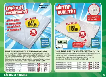 Catalogue Outiror page 43: Bâche translucide avec oeillets existe en 4 tailles €15,99