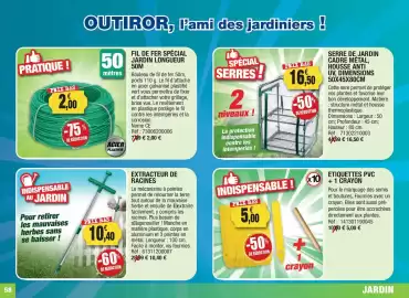 Catalogue Outiror page 58: SERRE DE JARDIN €16,50, EXTRACTEUR DE RACINES €10,40