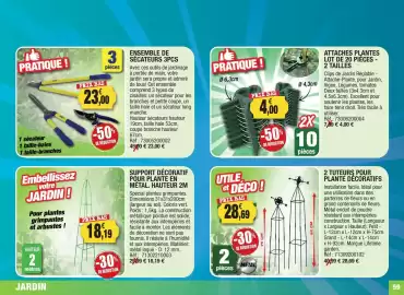 Catalogue Outiror page 59: Attaches plantes lot de 20 pieces 2 tailles €4,00, 2 tuteurs pour plante décoratifs €28,69